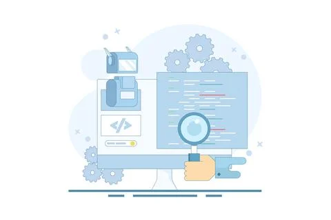 Artificial intelligence coding concept, code development automation. Stock Illustration