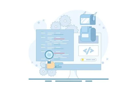 Artificial intelligence coding concept, code development automation. Stockillustratie