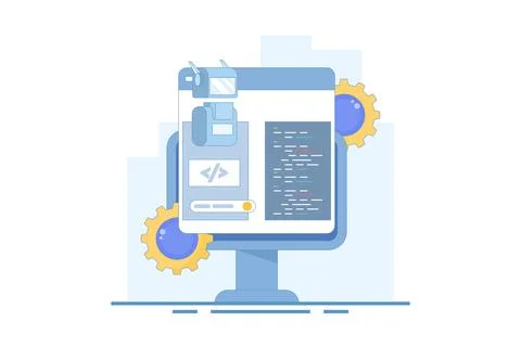 Artificial intelligence coding concept, code development automation. Stock Illustration