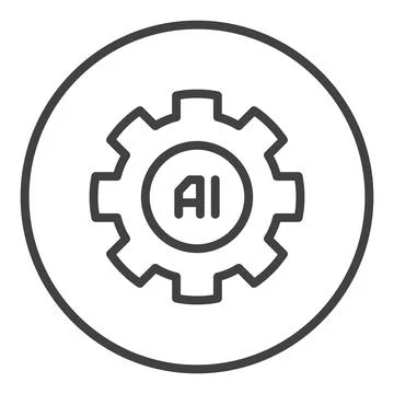 Artificial Intelligence Cog Wheel vector AI linear round icon or symbol Stock Illustration