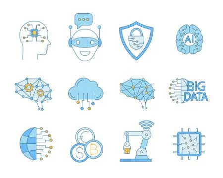 Artificial intelligence color icons set Stock Illustration