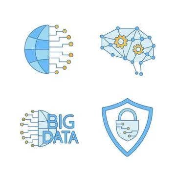Artificial intelligence color icons set 스톡 일러스트