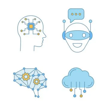 Artificial intelligence color icons set Stock Illustration