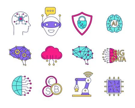 Artificial intelligence color icons set Stock Illustration
