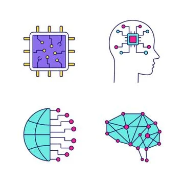 Artificial intelligence color icons set Stock Illustration