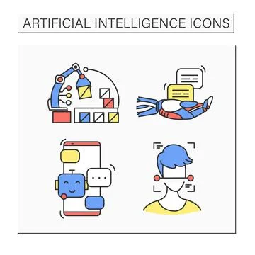 Artificial intelligence color icons set Stockillustratie