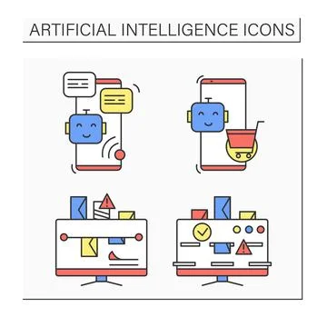 Artificial intelligence color icons set Illustrazione stock