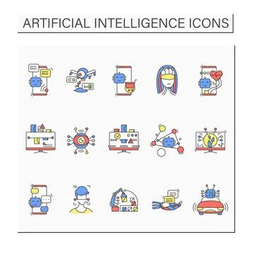 Artificial intelligence color icons set Illustrazione stock