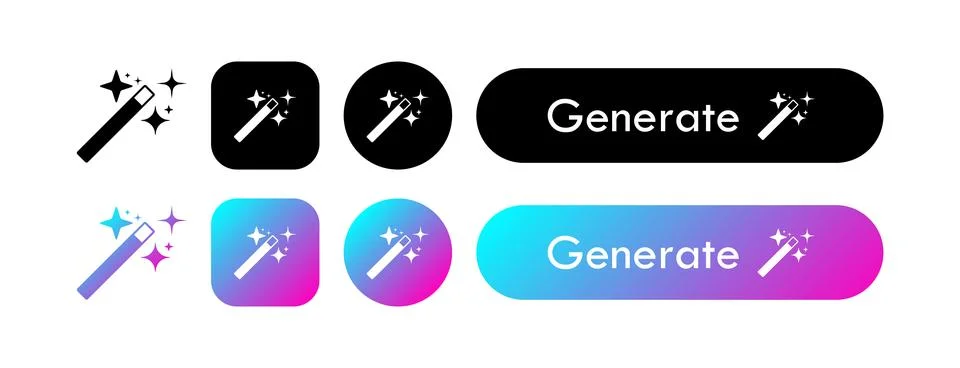 Artificial intelligence colorful generate web button set. Ai icons collection Stock Illustration