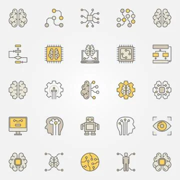 Artificial intelligence colorful icons. Vector AI symbols Stock Illustration
