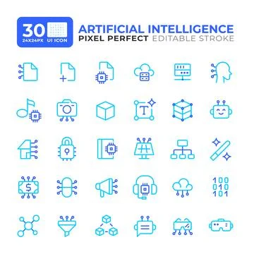Artificial intelligence colorful line ui icons set Illustrazione stock