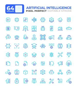 Artificial intelligence colorful line ui icons set Stockillustratie