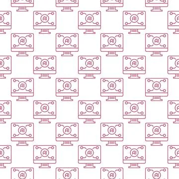 Artificial Intelligence Computer with AI technology vector seamless pattern.. Illustrazione stock
