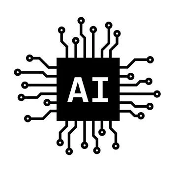 Artificial intelligence - computer chip and processor with AI text. Modern cy Illustrazione stock
