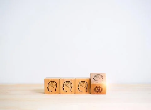 Artificial intelligence computer chip icon changing from human brain proces.. Stock Photos