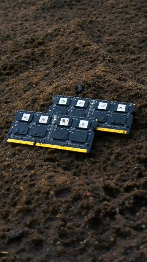 Artificial Intelligence Computer Chips Abandoned in Heavy Rainfall Stock Footage 340187721
