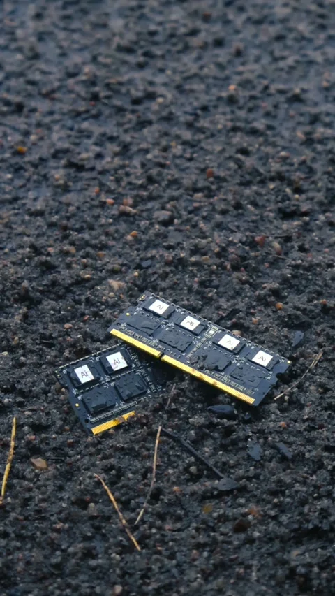 Artificial Intelligence Computer Chips Getting Wet in the Rain Stock Footage 340187695