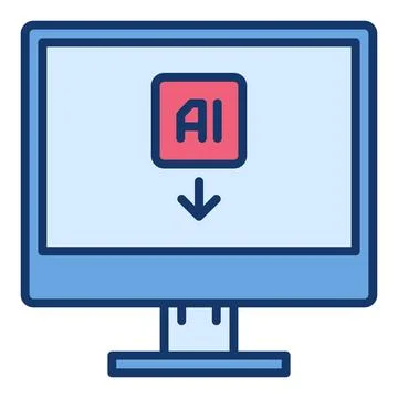 Artificial Intelligence on Computer Display vector AI technology colored ic.. Stock Illustration