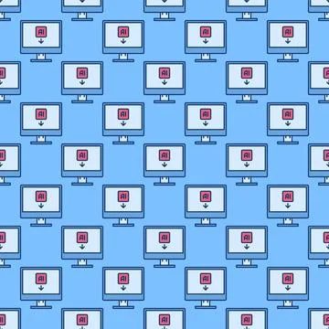 Artificial Intelligence on Computer Display vector AI technology colored se.. イラスト素材