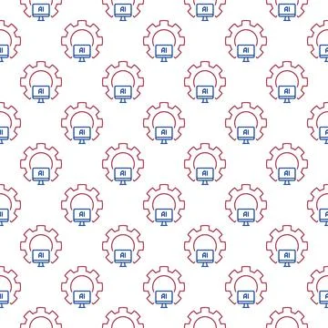 Artificial Intelligence Computer inside Cog Wheel vector AI seamless patter.. Stock Illustration