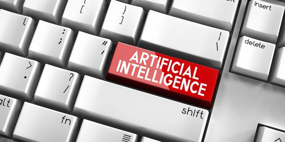 Artificial intelligence - computer keyboard - 3D illustration Stock Illustration