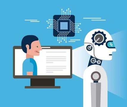 Artificial intelligence computer person programming イラスト素材