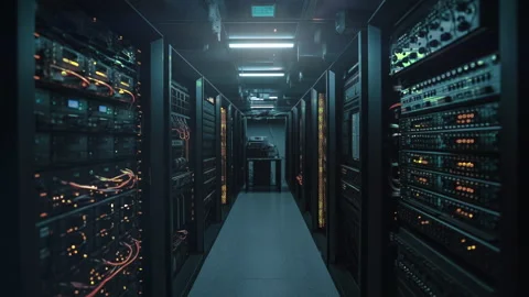 Artificial intelligence computer server deep mind data centre Stock Footage 239375619