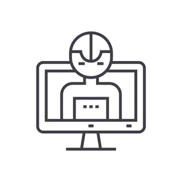 Artificial intelligence, computer vector line icon, sign, illustration on イラスト素材