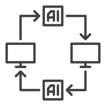 Artificial Intelligence Computers with Arrows vector AI thin line icon or s.. 库存插图