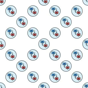 Artificial Intelligence Computers vector AI Online Data colored round seaml.. Stock Illustration