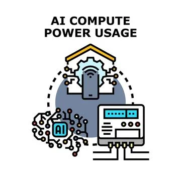 Artificial intelligence computing power consumption concept 库存插图