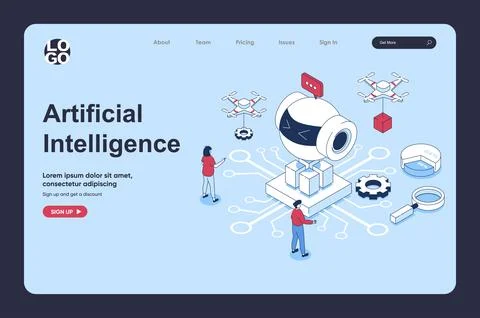 Artificial intelligence concept in 3d isometric design for landing page tem.. Stock Illustration