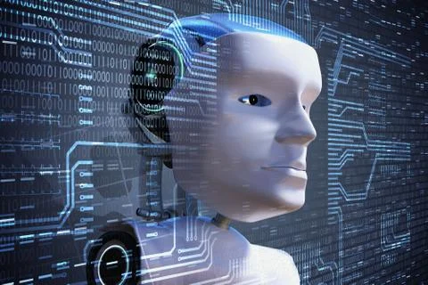 Artificial intelligence concept. 3D rendered illustration of robotic head. Stockillustratie