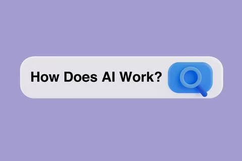 Artificial Intelligence Concept. 3D Search Bar With Text How Does AI Work? .. Stock Illustration