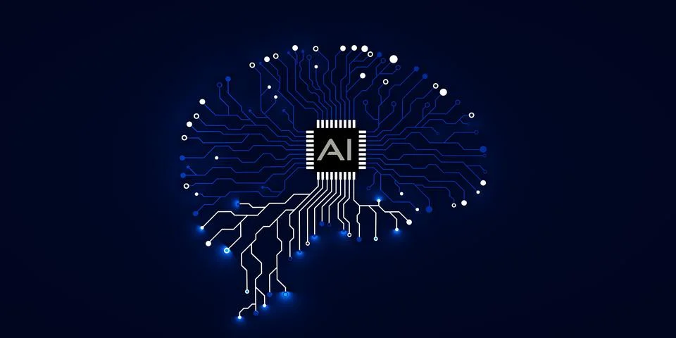 Artificial intelligence concept. Abstract brain made from printed circuit. 3d 스톡 일러스트
