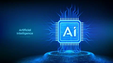 Artificial intelligence concept. AI chip and futuristic digital platform with Stock Illustration