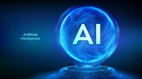 Artificial intelligence concept with AI sphere formed by flowing digital li.. 스톡 일러스트