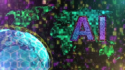 Artificial intelligence concept animation with bright world background Stock Footage 254937720
