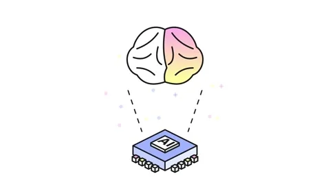 Artificial Intelligence Concept Animation of Stylized Brain and AI Microchip on 動画素材 347263391