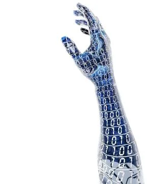 Artificial intelligence concept with an arm made of binary code イラスト素材