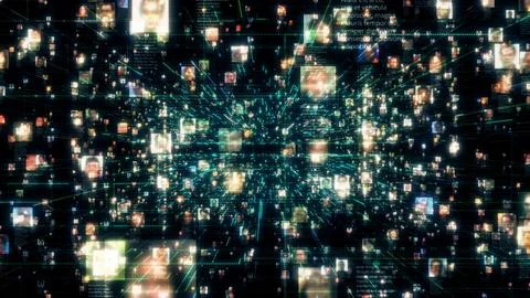 Artificial intelligence concept background as motion in the searching stream of Stock Illustration