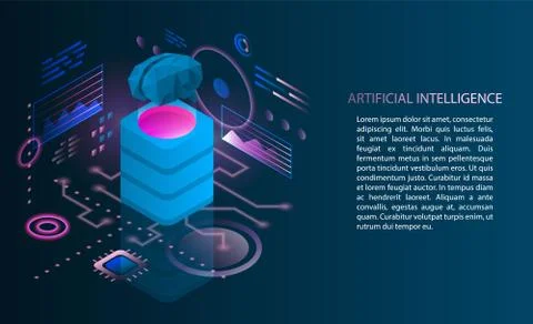 Artificial intelligence concept banner, isometric style Stock Illustration