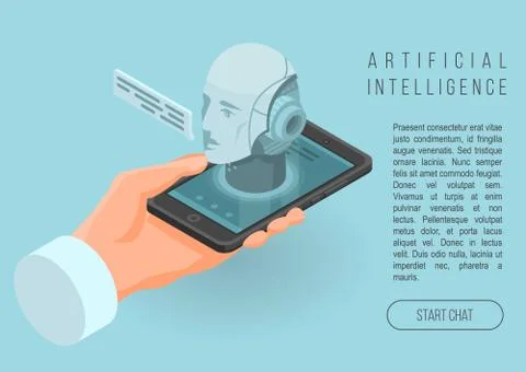 Artificial intelligence concept banner, isometric style Stock Illustration