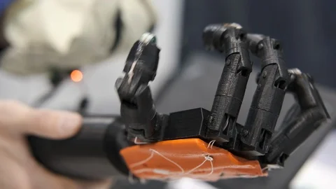 Artificial intelligence concept. Bionic arm is making some movements. Stock Footage 104717450