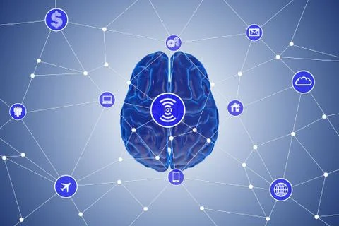 Artificial intelligence concept with brain 3D rendering イラスト素材