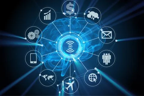 Artificial intelligence concept with brain 3D rendering イラスト素材