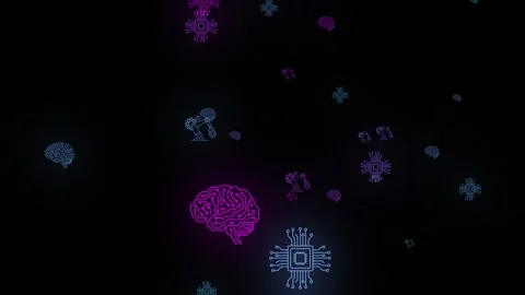 Artificial intelligence concept with brain and chip icons, digital technology th Stock Footage 340655635