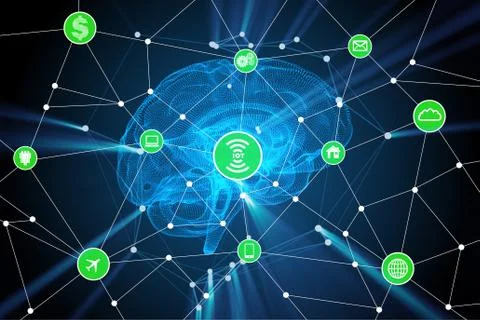 Artificial intelligence concept with brain Stock Illustration