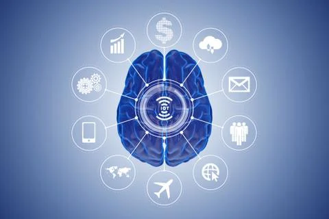 Artificial intelligence concept with brain Stock Illustration