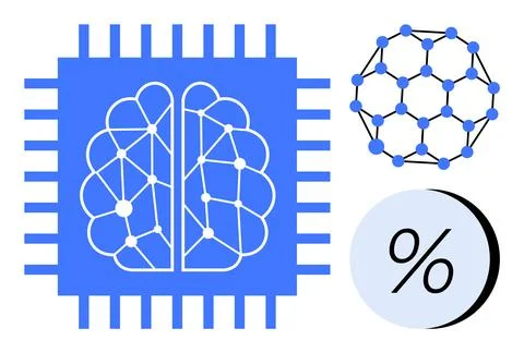 Artificial Intelligence Concept with Brain Inside Microchip and Data Networ.. Stock Illustration